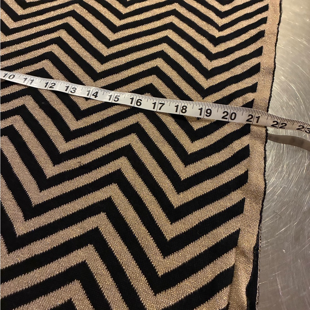 ChevronGold Lurex Shawl Patterned Black/Gold Stripes W/ Black Buttons  VTG - Picture 5 of 11